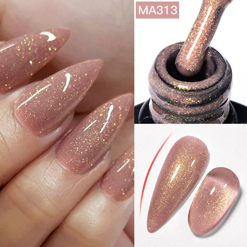 MEET ACROSS 7ml Rubber Base Gel Glitter Nude Pink White 2 In 1 Gel Nail Polish Nail Art Varnish For Nails Winter Autumn Manicure
