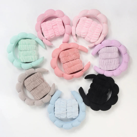 3Pcs Set for Women Washing and Bathing Cloud Sponge and Makeup Removal Headbands