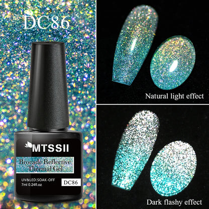 Mtssii 7ml Reflective Glitter Thermal Gel Nail Polish Color Changing Gel Semi-permanent Nail Art Varnishes Soak Off UV LED Gel