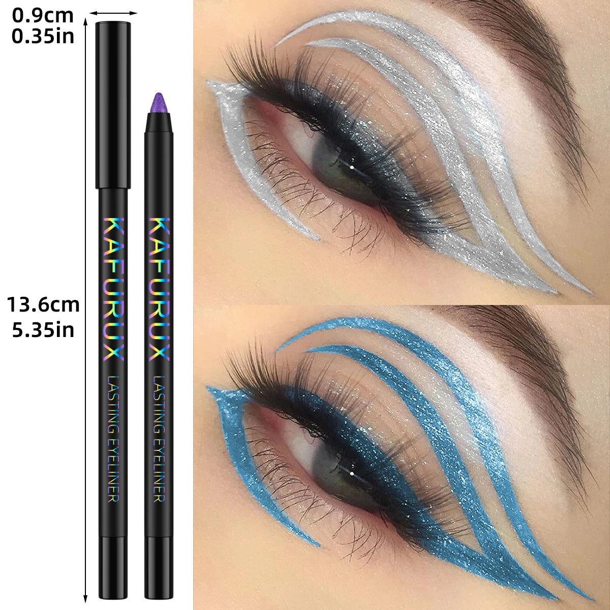1pc Colourful Eyeliner Pen,High Pigmented Pearly Glitter&Shimmer Metallic Eyeliner Stick, Long Lasting Waterproof White Black