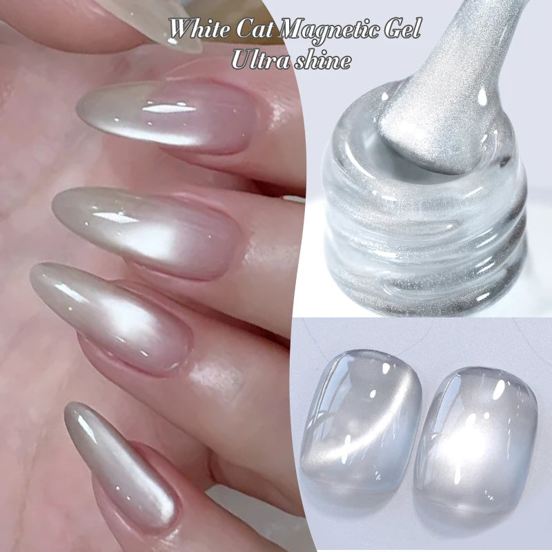 BORN PRETTY 10ml Flow Light White Cat Magnetic Gel Nail Polish Ultra Shine Soak Off UV Gel Mirror Glass Bead Gel Nail Art