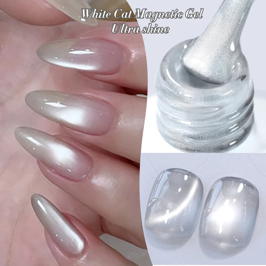 BORN PRETTY 10ml Flow Light White Cat Magnetic Gel Nail Polish Ultra Shine Soak Off UV Gel Mirror Glass Bead Gel Nail Art