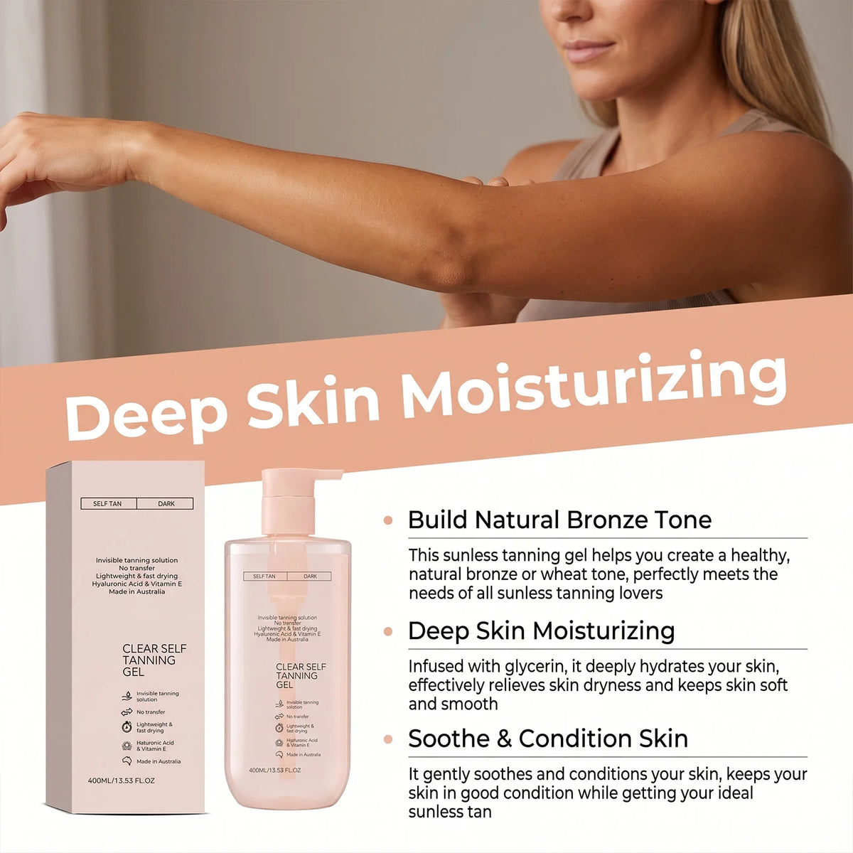 Self Tanning Gel Bronzer Natural Glow Bronze Wheat Skin Hydrating Firming Lightweight Non Sticky Body Face Summer Care