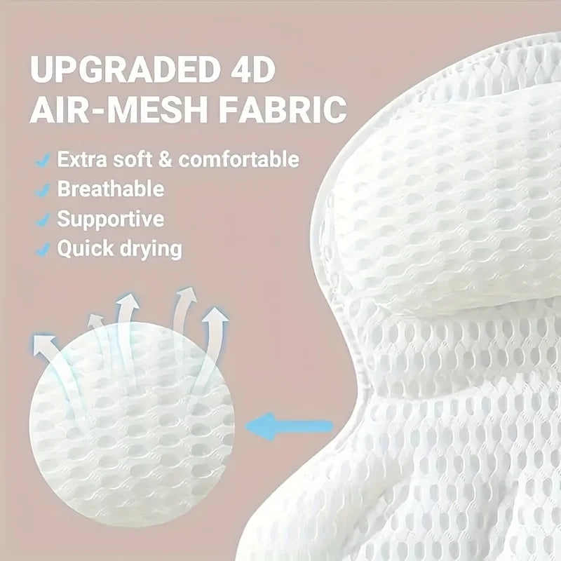 1pc Luxury Bath Pillow with 3D Air Mesh & Secure Suction | Neck/Back Support, Machine Washable, Home/Spa Use