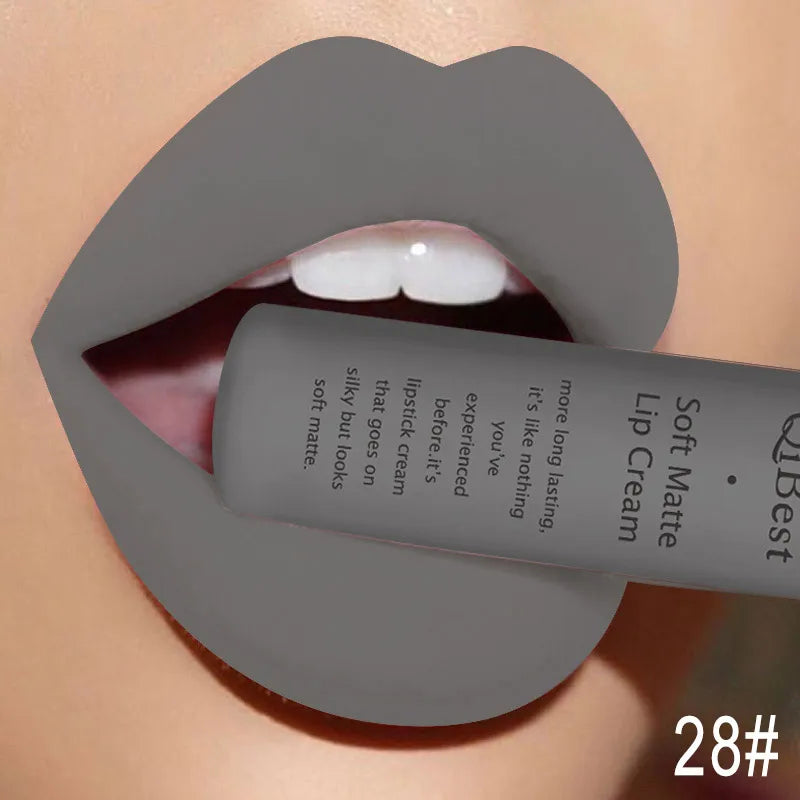 QIBEST Matte Liquid Lipstick Waterproof Lasting Velvet Lip Gloss Tint Tube Nude Pigment Red Black Purple Orange Lipsticks Makeup