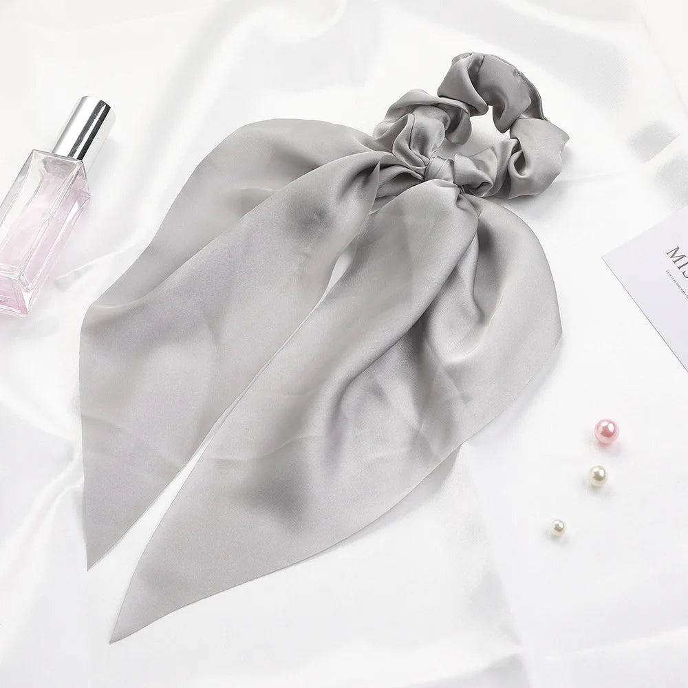 2023 Fashion Print Chiffon Long Ribbon Scrunchies Women Girls Ponytail Scarf Elastic Hair Bands Ties Hair Accessories Wholesale