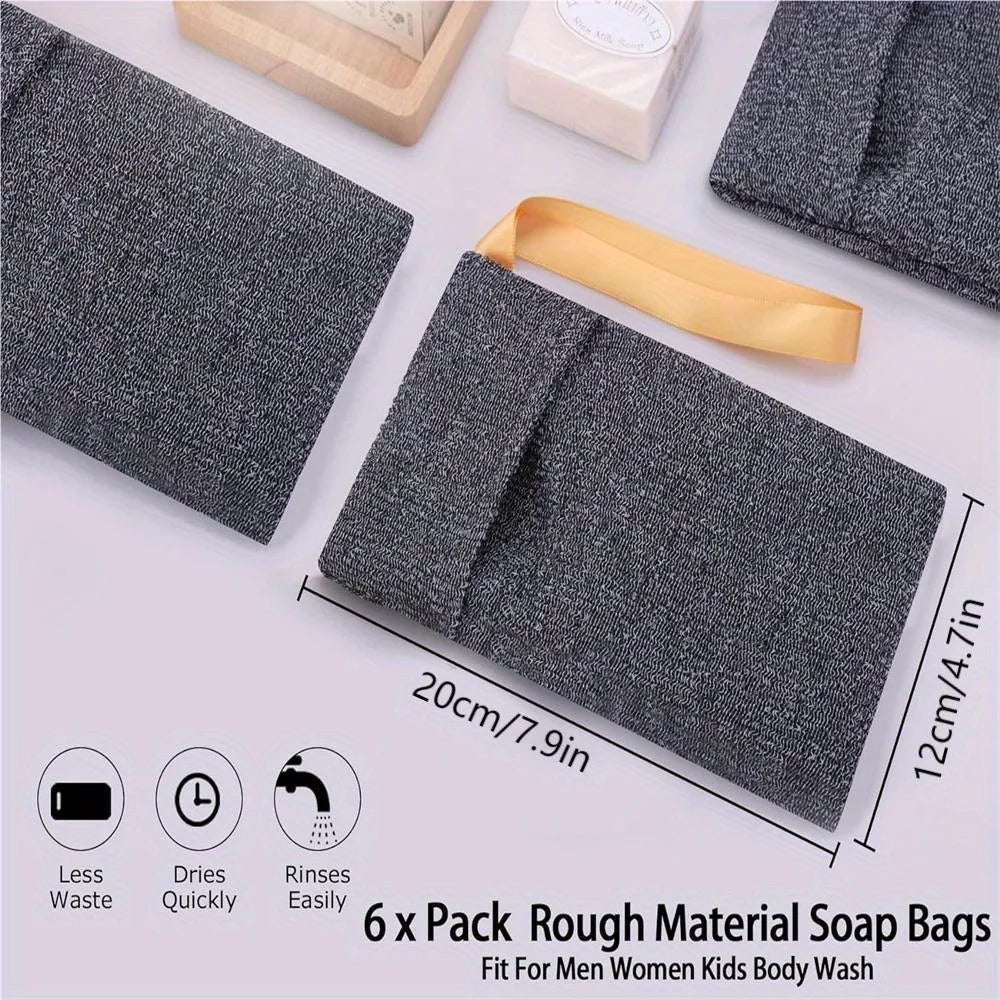 6pcs/pack Soap Pocket Exfoliating Soap Saver Pouch, Body Scrubber Rough Sponge Exfoliator for Bath or Shower, Mesh Bar Soap