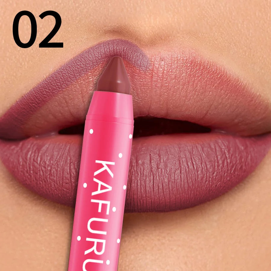 15 Colors Lipstick Pencil Waterproof Sexy Red Matte Contour Tint Lipstic Pen Long-lasting Lipliner Pen Non-stick Cup Lip Makeup