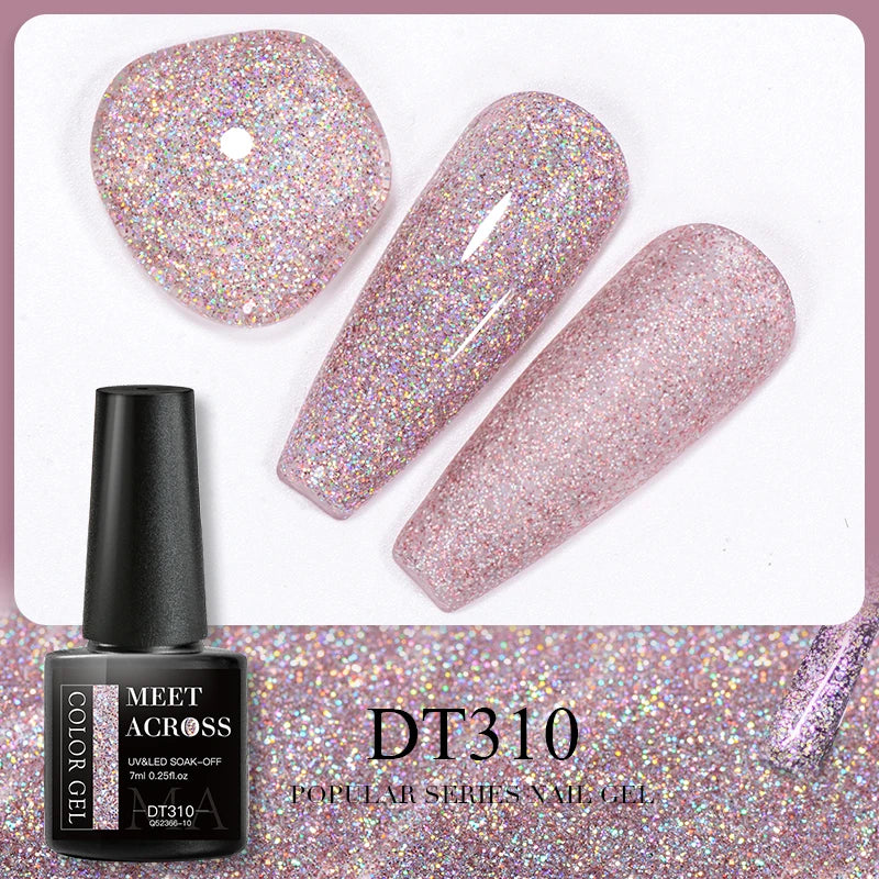 MEET ACROSS 7ml 140 Colors Glitter Gel Nail Polish Fluorescent Laser Semi Permanent Soak Off Nail Art UV Gel Varnish Manicure