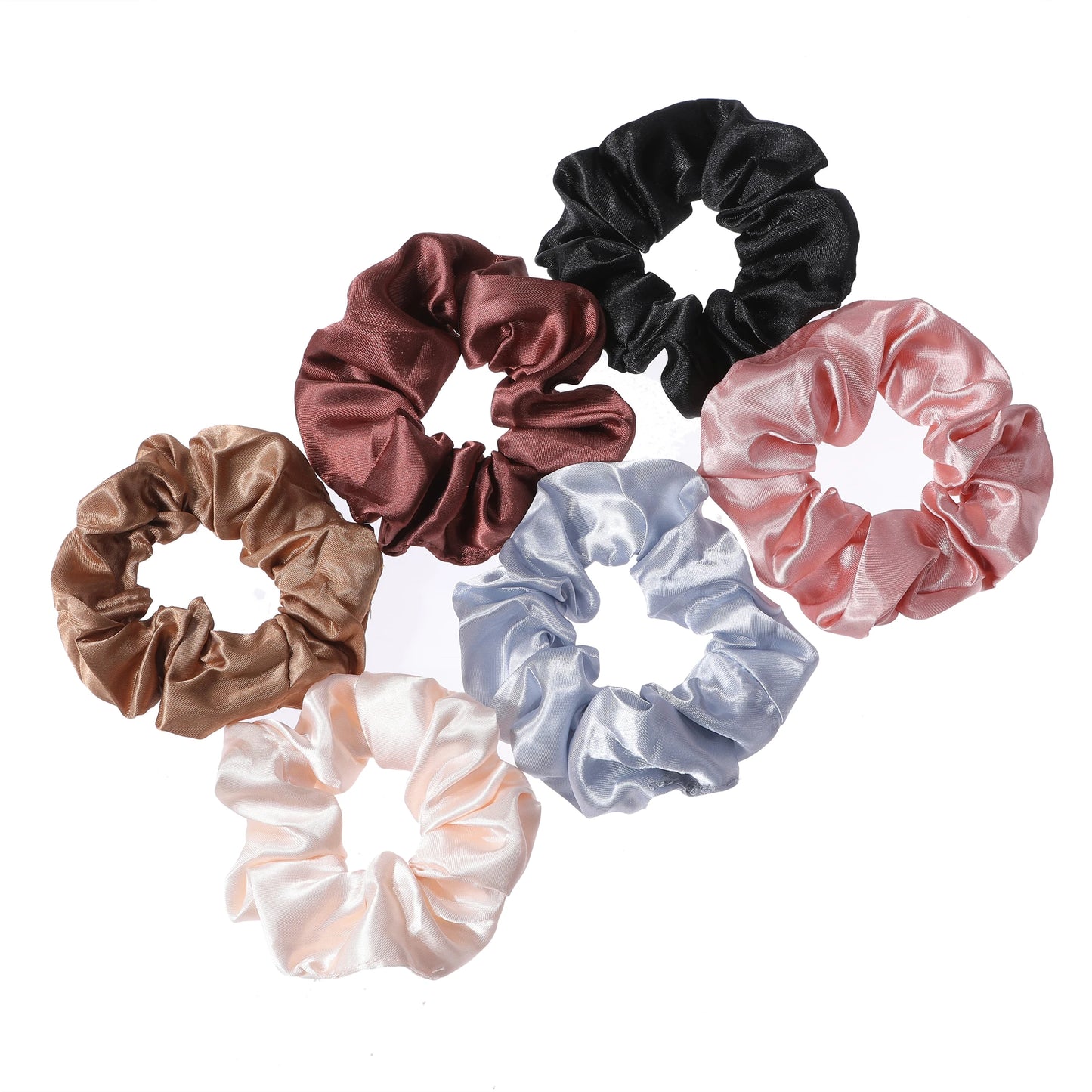 6-Piece Women's Pure Color Satin Large Scrunchie Daily Simple Atmospheric Set