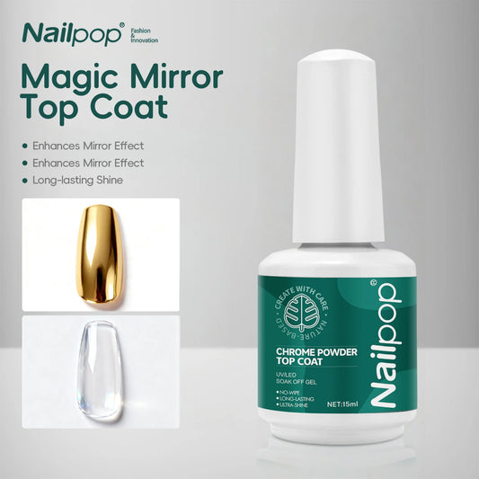 Nailpop Chrome Powder Top Coat High Gloss Top Coat Gel Nail Sealer Long Lasting Easy to Use UV Lamp Dip DIY Salon Art Designs