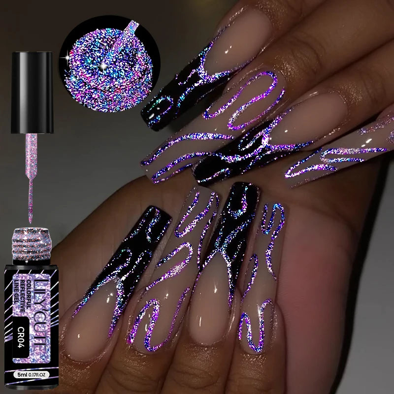 LILYCUTE 5ml Line Art Gel Nail Polish Gold Silver DIY Drawing Gel Reflective Glitter Design Semi Permanent Painting Gel Varnish