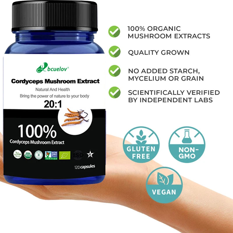 Pure Cordyceps Mushroom Extract Supplement - Improve Energy, Respiratory, Immune, Kidney Health Support, Vegetarian Capsules