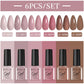 LILYCUE 6Pcs/Set Red Nude Glitter Gel Nail Polish Gorgeous Full Coverage Soak Off UV Gel Nail Art Base Top Coat Gel Polish Kits