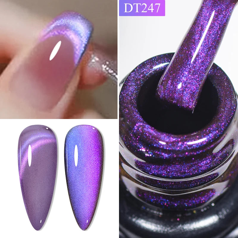 MEET ACROSS Pink Red Cat Eye Gel Nail Polish 7ml Jelly Amber Cat Magnetic Gel Nail Soak Off UV LED Semi Permanent Gel Nail Art