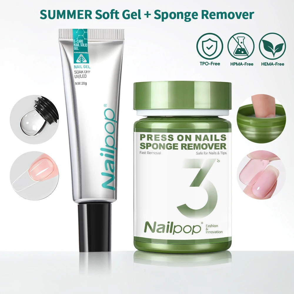 Nailpop Soft Nail Tips Gel SUMMER WINTER EDITION with Vitamin E Formula for Press on Nails Strong Hold and Beautiful Nails 20g