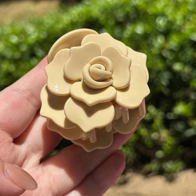 New French Three-dimensional Camellia Hair Claw Acetate Elegant Flower Crab Hair Clips Hair Accessories Headdress for Women Girl