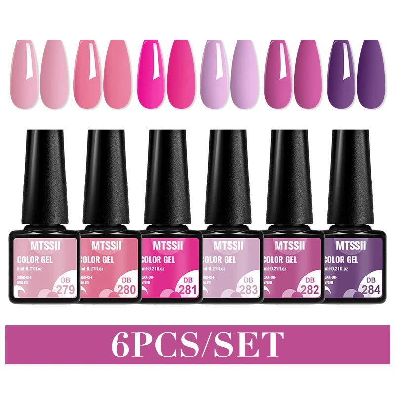 Mtssii 6PCS/Set Sparkly Nude Pink Gel Nail Polish Glitter Semi Permanent Nail Art LED UV Soak Off Gel Varnish Nail Supplies