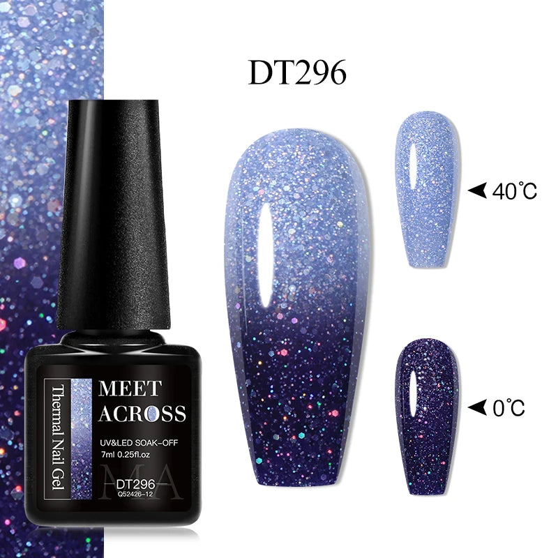 MEET ACROSS 7ml Eggshell Thermal Gel Nail Polish Temperature Changing Gradient Nail Art Varnish Winter Soak Off Gel For Nails