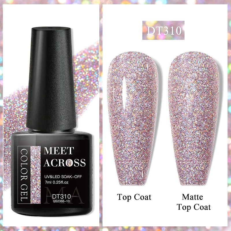 MEET ACROSS 7ml Glitter Gel Nail Polish Sparkly Sequins UV LED Soak Off Varnish For Manicure Semi Permanent Nail Art Gel Polish