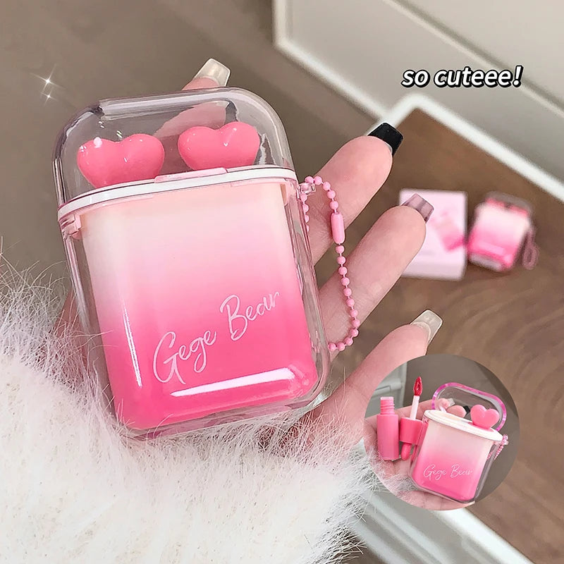 GEGE BEAR Heart-beating Water Gloss Velvet Matte Lip Glaze Combination Two-pack Mirror Matte Headphone Shaped Pendant Lip Glaze