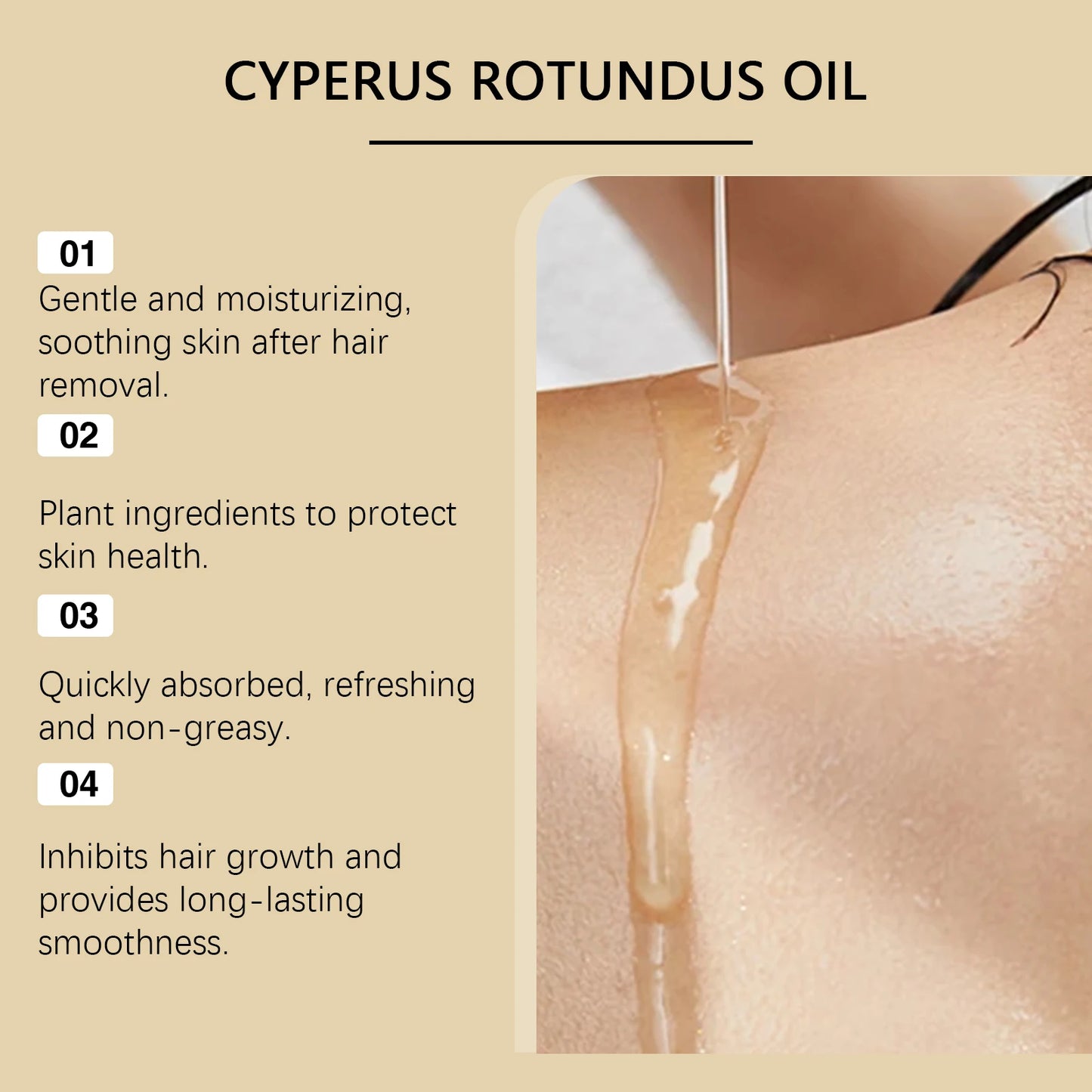 Pure Cyperus Rotundus Oil for Hair Removal Reducing Armpit Legs Arms Body Hair Inhibitor Smooth Body Skin Hair Removal Oil