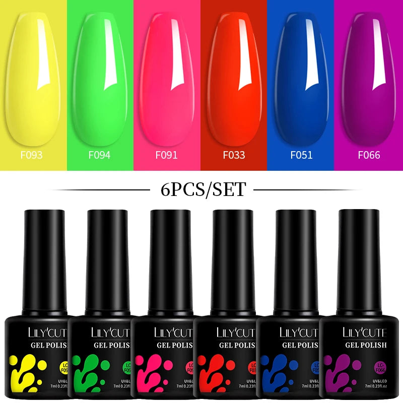 LILYCUE 6Pcs/Set Red Nude Glitter Gel Nail Polish Gorgeous Full Coverage Soak Off UV Gel Nail Art Base Top Coat Gel Polish Kits