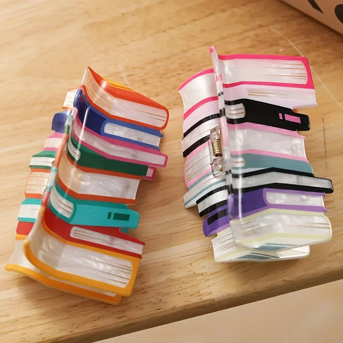 Muweordy New Creative Rainbow Books Hair Claw Funny Book Crab Hair Clip Teacher's Gift Shark Clip Hair Accessories for Woman