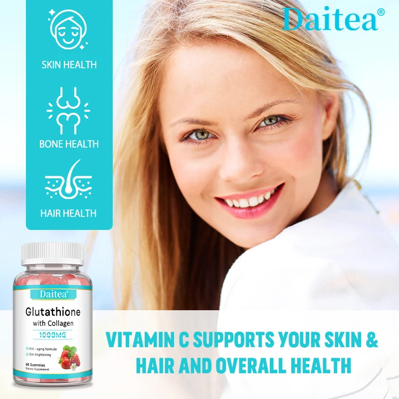 Glutathione Collagen Gummies, Collagen Gummies with Vitamin C, Glutathione Supplement for Women, Skin Brightening & Anti-Aging