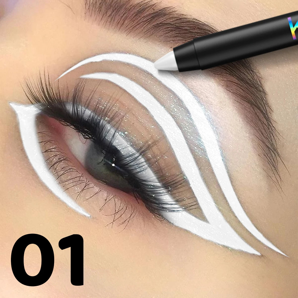 1pc Colourful Eyeliner Pen,High Pigmented Pearly Glitter&Shimmer Metallic Eyeliner Stick, Long Lasting Waterproof White Black
