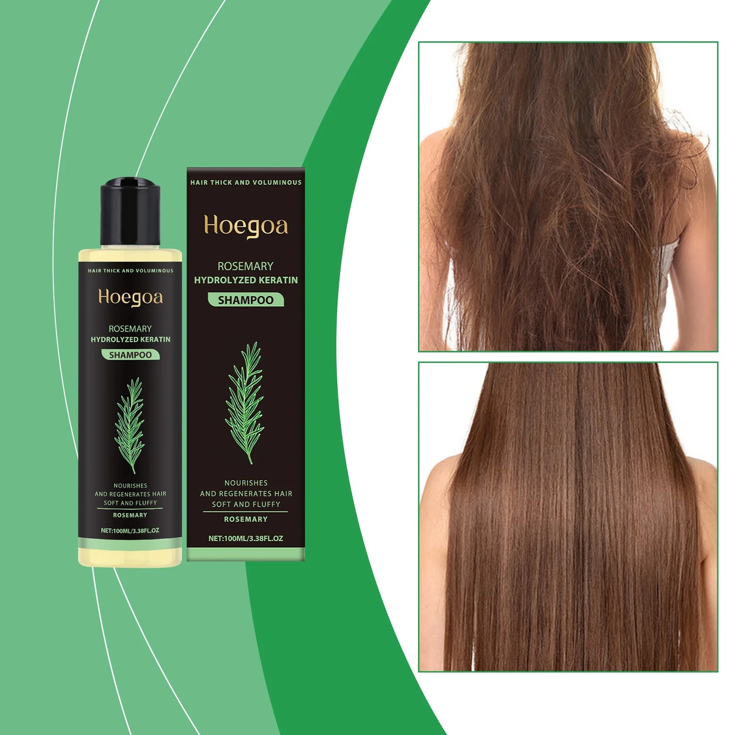 3pcs Rosemary Hair Growth Shampoo Thickening Hydrolyzed Keratin Dry Frizzy Damaged Repair Moisturizing Scalp Cleaning Shampoo
