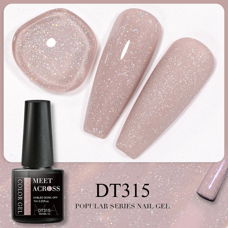 MEET ACROSS 7ml 140 Colors Glitter Gel Nail Polish Fluorescent Laser Semi Permanent Soak Off Nail Art UV Gel Varnish Manicure