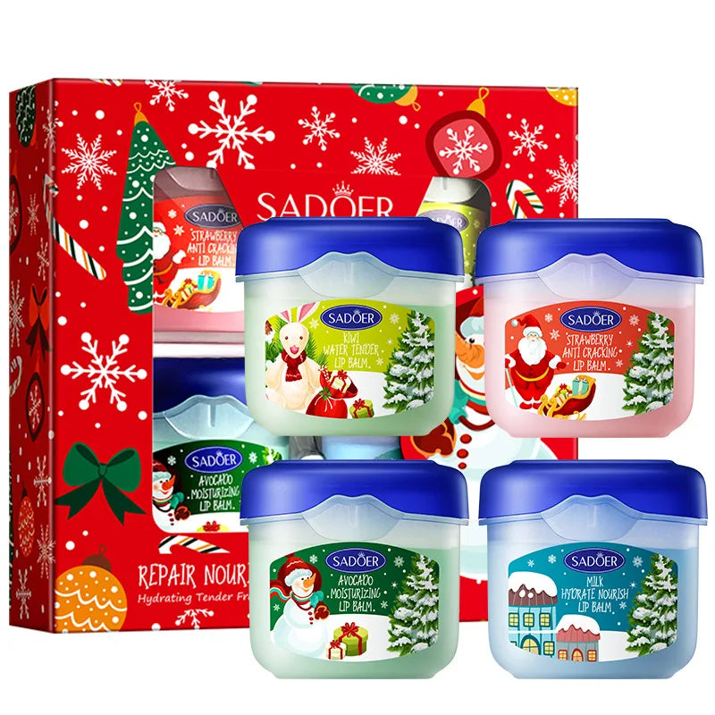 3/4pcs SADOER Christmas Set Brightening Lip Balm Moisturizing Anti Cracking Hydrating Repair Nourishing Lipstick Skin Care