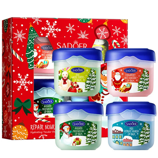 3/4pcs SADOER Christmas Set Brightening Lip Balm Moisturizing Anti Cracking Hydrating Repair Nourishing Lipstick Skin Care