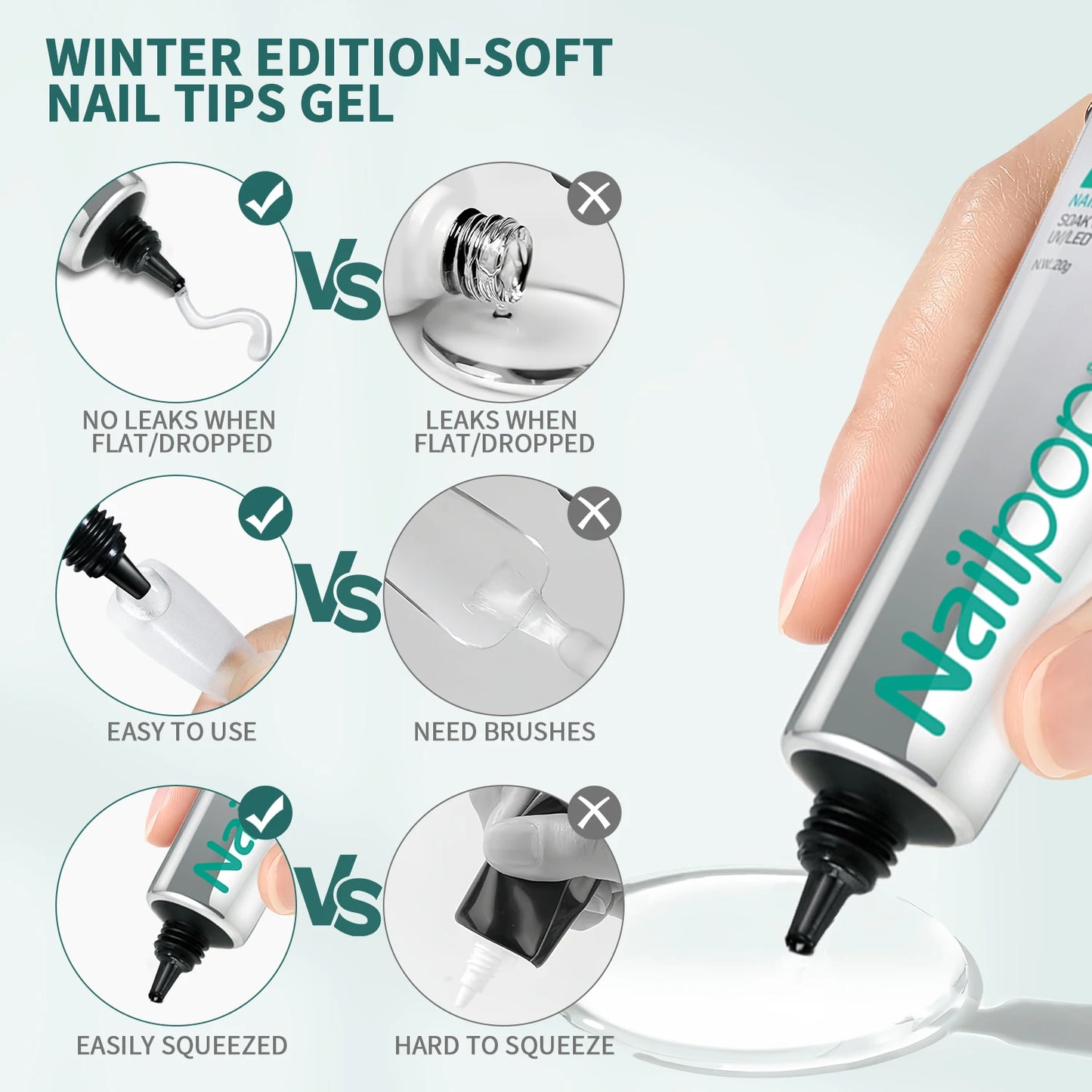 Nailpop Soft Nail Tips Gel SUMMER WINTER EDITION with Vitamin E Formula for Press on Nails Strong Hold and Beautiful Nails 20g