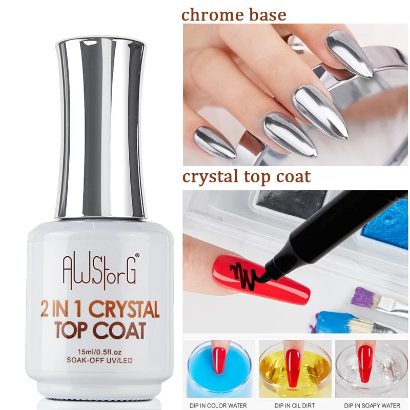 AWStorG 15ML Super Top Coat  Function Gel No Wipe Matte Top Gel Transparent Soak Off  UV LED NailArt Manicure Gel Varnish Primer