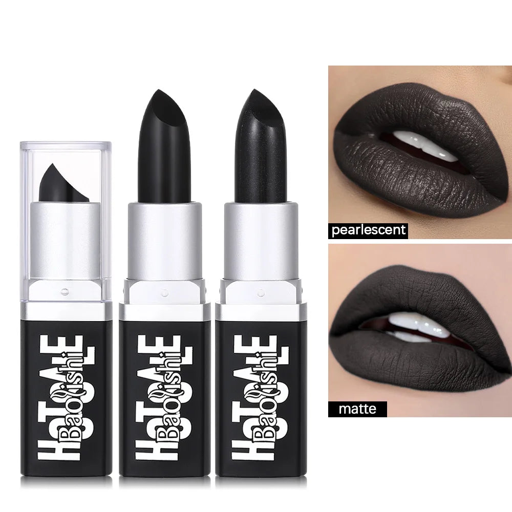 BAOLISHI Black Lipstick Matte Pearlescent Double Texture Dark Lipstick Halloween Creative Cos Personalized Lip Makeup
