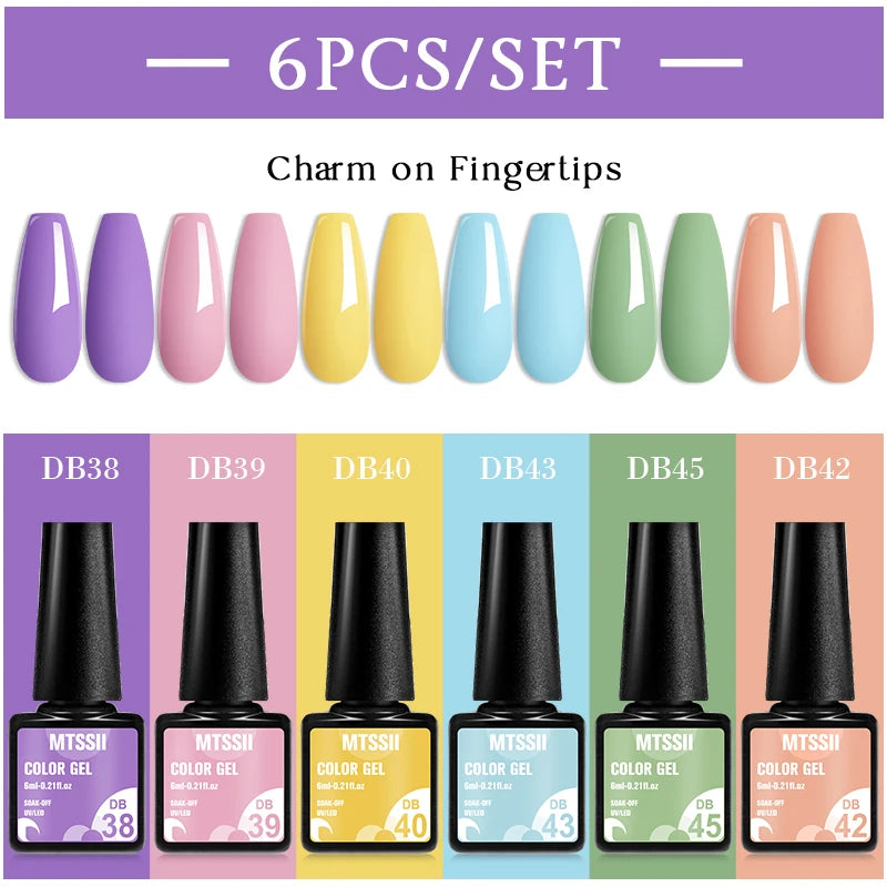 Mtssii 6PCS/Set Sparkly Nude Pink Gel Nail Polish Glitter Semi Permanent Nail Art LED UV Soak Off Gel Varnish Nail Supplies