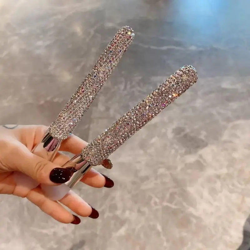 Luxury Long Handle Silicone Brush Artificial Diamond Face Cleaning Mud Mask Brush Soft Head Washable Makeup Tool
