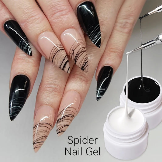 LILYCUTE Black White Spider Drawing Gel Nail Polish DIY Painting Outline Soak Off UV Gel Varnishes Wire Liner Nail Art Supplies