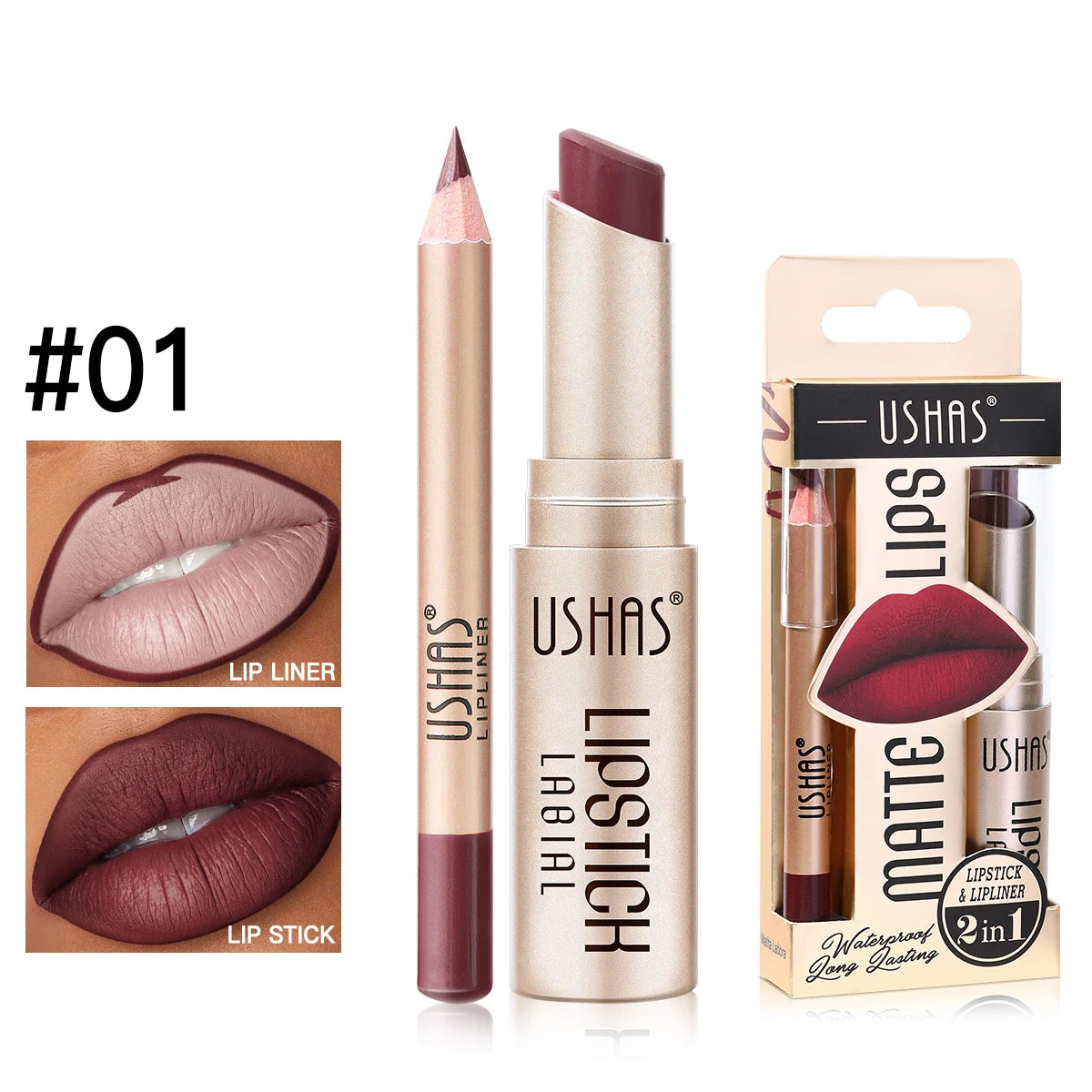 USHAS 12 Color Matte Lipstick Set Long-lasting Waterproof Lipstick + Lip Liner Set Easy Coloring Non-Stick Cup Lip Makeup Suit
