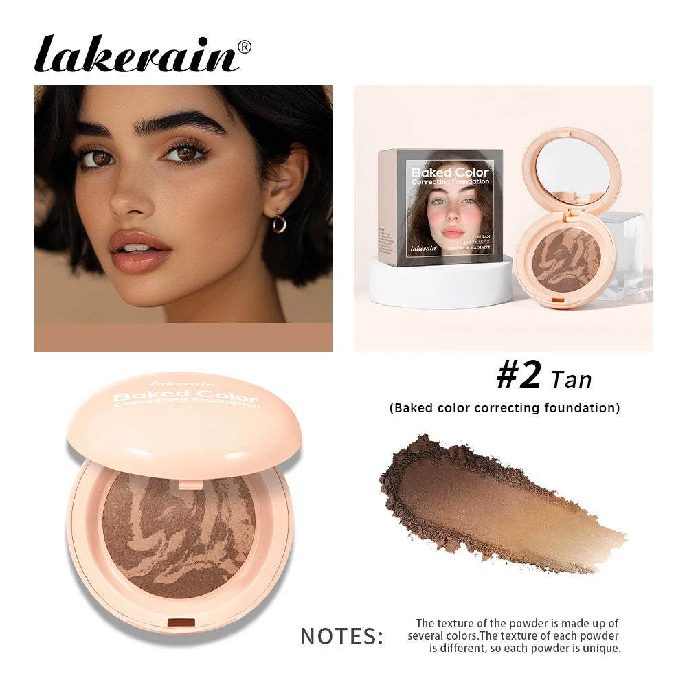 Demi Matte Natural Finish Baked Brighten Color Correcting Powder Foundation Buildable Light to Coverage Oil Control Makeup