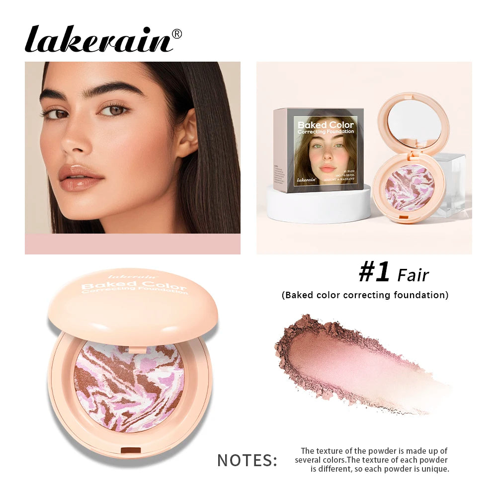 Demi Matte Natural Finish Baked Brighten Color Correcting Powder Foundation Buildable Light to Coverage Oil Control Makeup