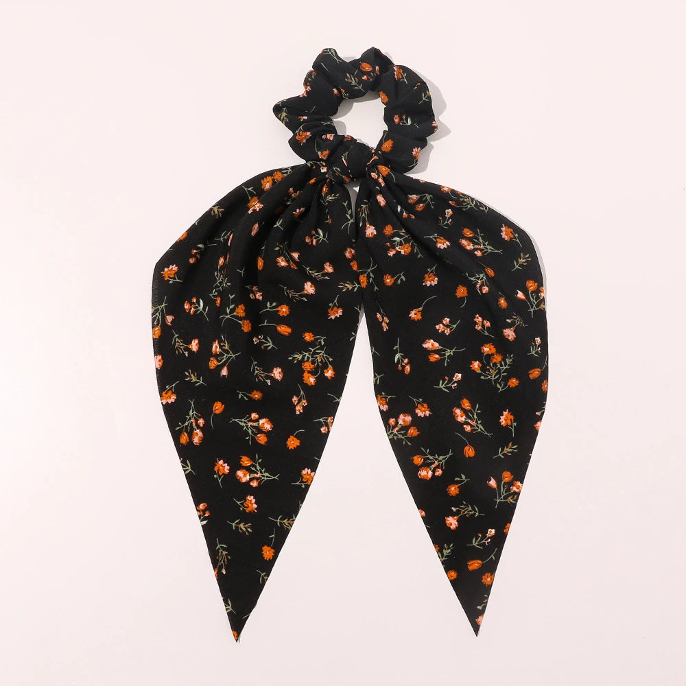 New Fashion Print Bow Scrunchies Hair Ribbon For Women Elastic Hair Band Girls Horsetail Hair Ties Hair Accessories