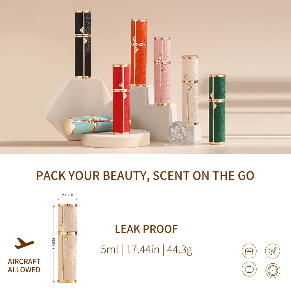5ml PU leather mini perfume Atomizer Bottle Sprayer Suitable for Boarding Tight Sealing Travel Customized Refillable Bottles
