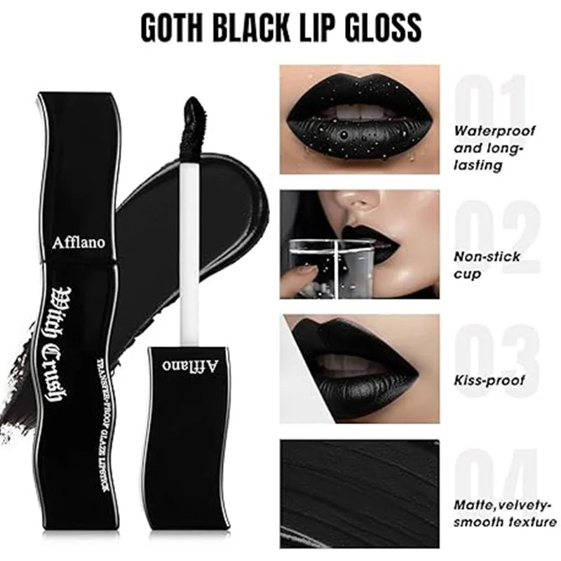 Afflano Goth Lipstick Matte Moist Black Smoky Red High Colors Lip Glaze Waterproof Non-stick Cup Lipstick Lasting Lip Makeup