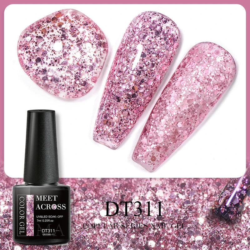 MEET ACROSS 7ml 140 Colors Glitter Gel Nail Polish Fluorescent Laser Semi Permanent Soak Off Nail Art UV Gel Varnish Manicure
