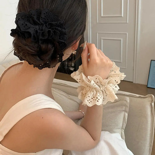 Lace Scrunchies for Women Elastic Hair Bands Ponytail Holders Tie Solid Color Hair Hoop Scrunchy Rubber Bands Women Hair Ring