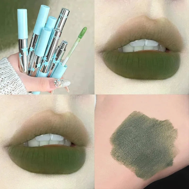 Soft Mist Matte Lip Gloss Punk Green Lip Glaze Mousse Velvet Lip Mud Long-lasting Non-drying Lipstick Halloween Makeup Cosmetics