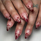 24pcs Halloween Blood French Fake Nail Tips Sweet Cool Bat Skeleton Pattern Round Almond Press on Nails Spider Web False Nail
